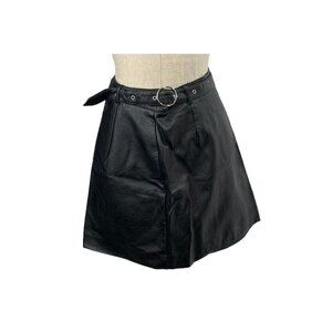 H&M Divided Belted Pleather A-Line Mini Skirt - Size 8, Black